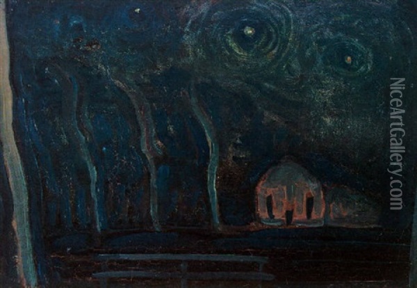 Night Landscape Oil Painting - Piet Mondrian