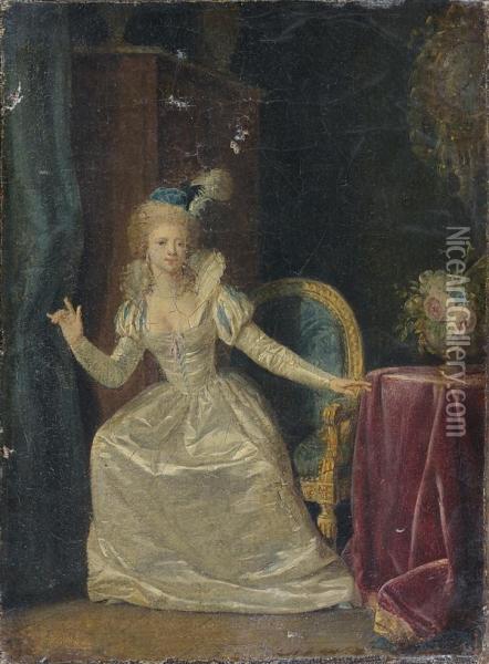 Jeune Femme Assise Dans Un Salon Oil Painting - Charles Lepeintre