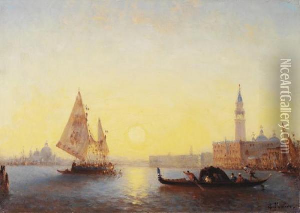 Venise Au Soleil Levant Oil Painting - Amedee Rosier