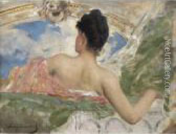 Femme Vue De Dos - Study Of A Ceiling Figure In The Opera Paris Oil Painting - Benjamin Jean Joseph Constant