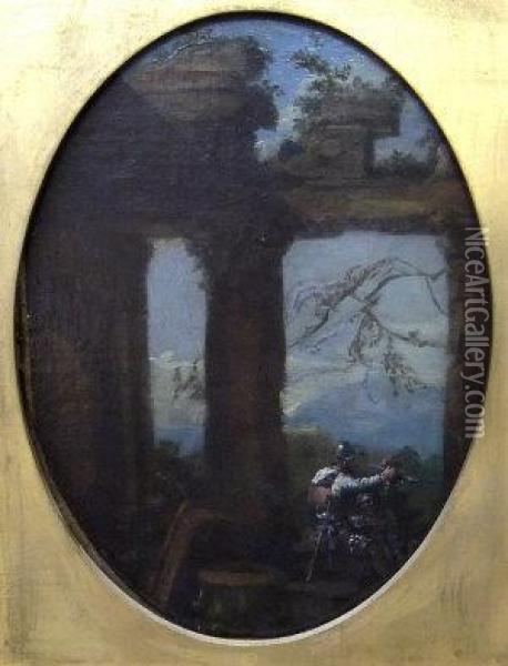 Capriccio Of Classical Ruins With Soldiers Resting Beneath Oil Painting - Nicolo Viviani Codazzi