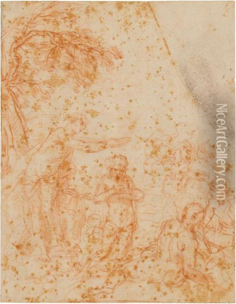 Il Battesimo Di Cristo Oil Painting - Simone Cantarini Il Pesarese
