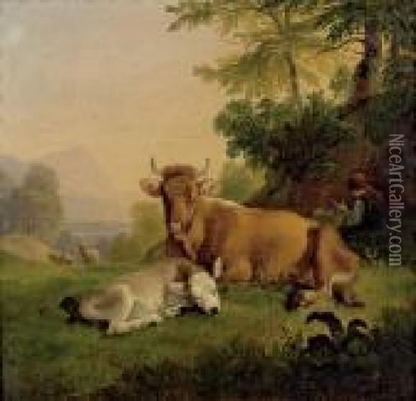 Ruhende Rinder Oil Painting - Friedrich Gauermann