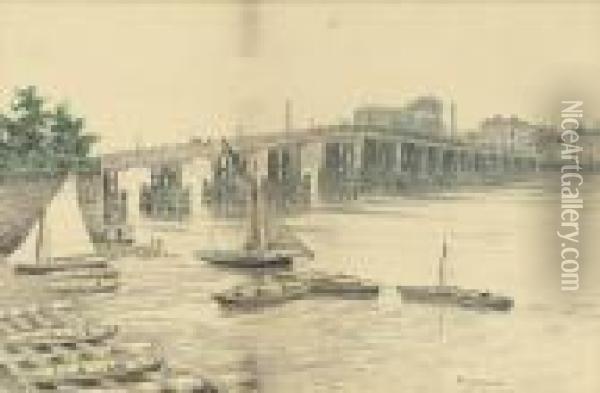 View Of Old Battersea Bridge Oil Painting - Walter Greaves