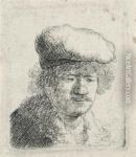 Self-portrait With Cap Pulled Forward Oil Painting - Rembrandt Van Rijn