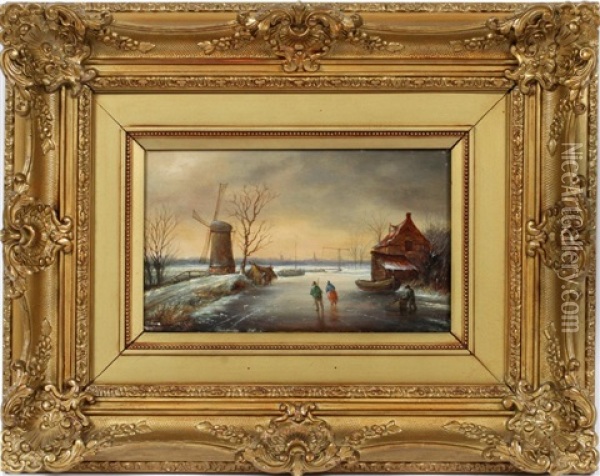 Dutch Winter Landscape Oil Painting - Andreas Schelfhout
