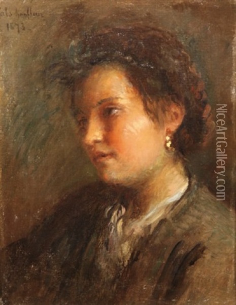 Tete De Jeune Paysanne, Honfleur Oil Painting - Adolphe Felix Cals