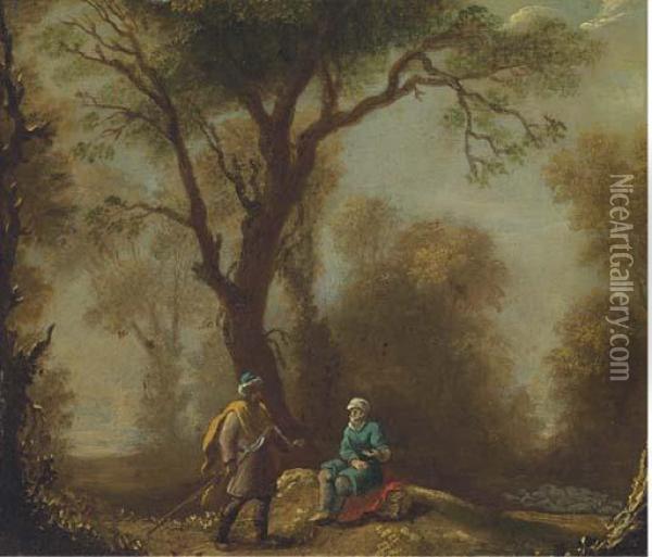 A Woodland Clearing With Travellers On A Path Oil Painting - Franz Ferg