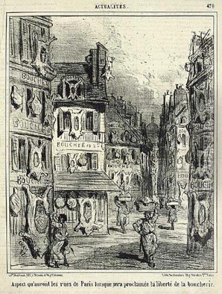 Satyryczna Wizja Ulic Paryza Po Ogloszeniu Swobody Rzeznikow Oil Painting - Amedee Charles Henri de Noe (Cham)