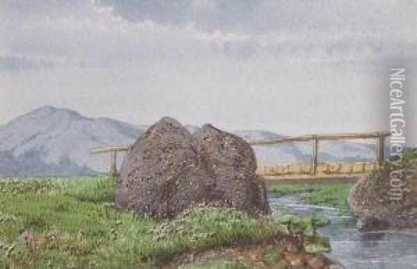 Flusslandschaft Mit Brucke Oil Painting - August Friedrich Schlegel