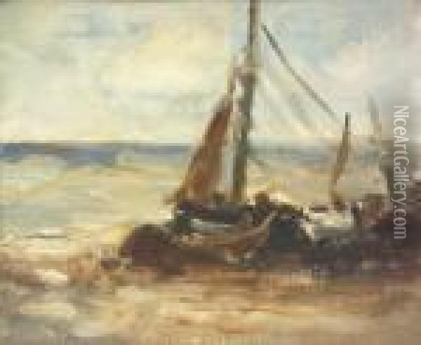 Beached Sailing Boat, Malahide Oil Painting - Nathaniel Hone
