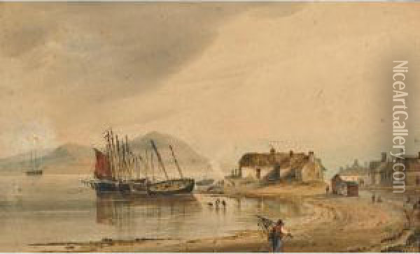 Fishing Village On The Coast (probably Cork) Oil Painting - Bartholomew Colles Watkins