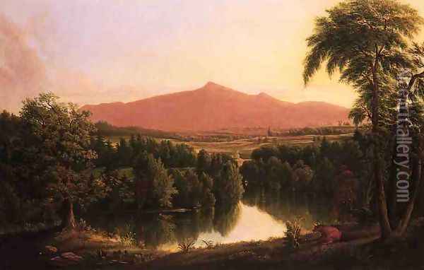Landscape by a River with Mountains in the Distance Oil Painting - Jesse Talbot