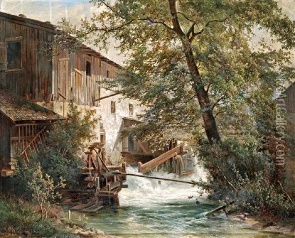 Watermill Oil Painting - Alois Kirnig