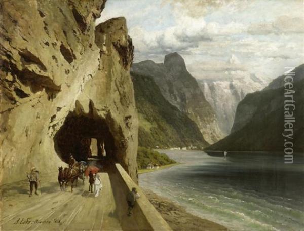 Achsenstrasse At Lake Lucerne Oil Painting - August Lohr