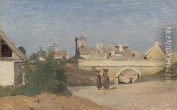 Un Faubourg De Ville Oil Painting - Jean-Baptiste-Camille Corot
