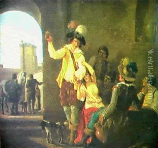 Cavaliers A L'auberge Oil Painting - Jean-Louis Demarne