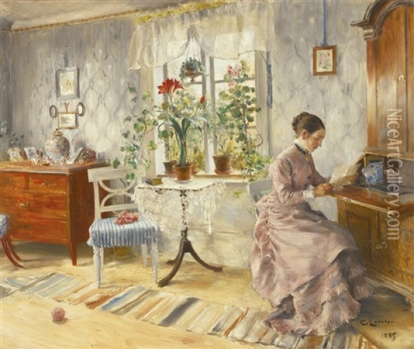 The Letter Oil Painting - Carl Olof Larsson