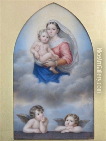 Vierge A L'enfant D'apres Raphael Oil Painting - Jean Baptiste Desire Troivaux