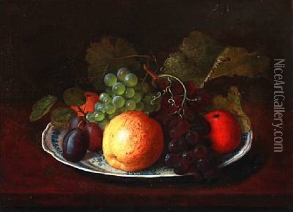 Still Life With Fruits On A Plate Oil Painting - Adamine Marie Elisabeth Sindberg