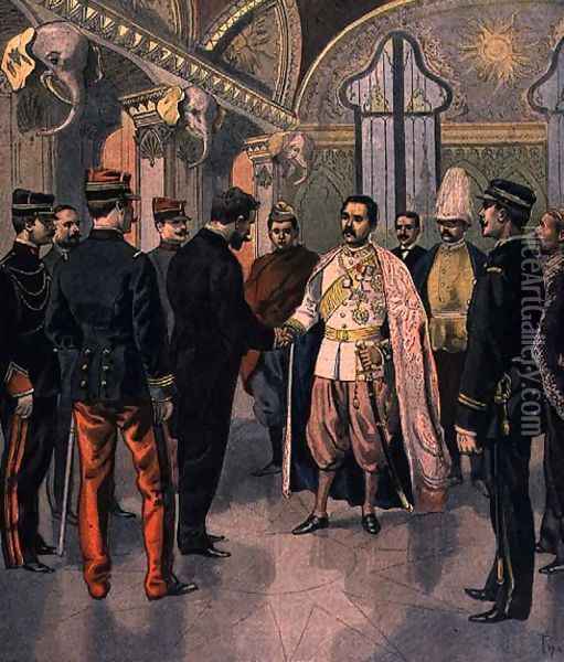 Paul Doumer 1857-1932, Governor General of Indochina, Received by the King of Siam in Bangkok, from Le Petit Journal, 7th May 1899 Oil Painting - Oswaldo Tofani