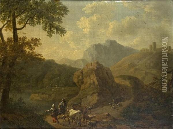Italianisierende Landschaft Mit Hirten Und Herde Oil Painting - Nicolaes Berchem