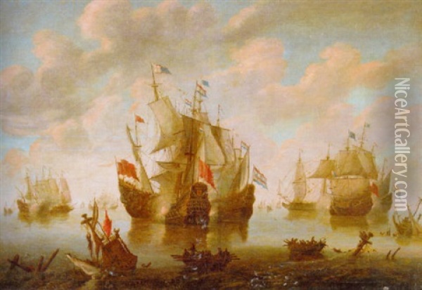 A Battle During The First Anglo-dutch War Of 1652-54 Oil Painting - Hendrich van Minderhout