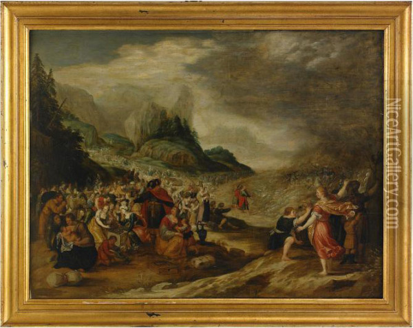 Moses Delar Roda Havet Oil Painting - Frans II Francken