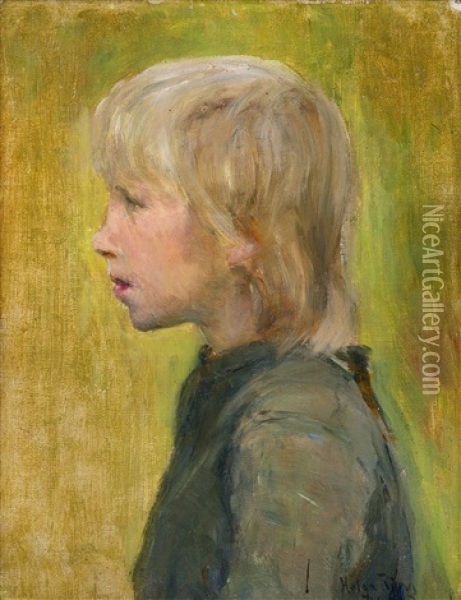 Barnehode I Profil Oil Painting - Helga Marie Ring Reusch