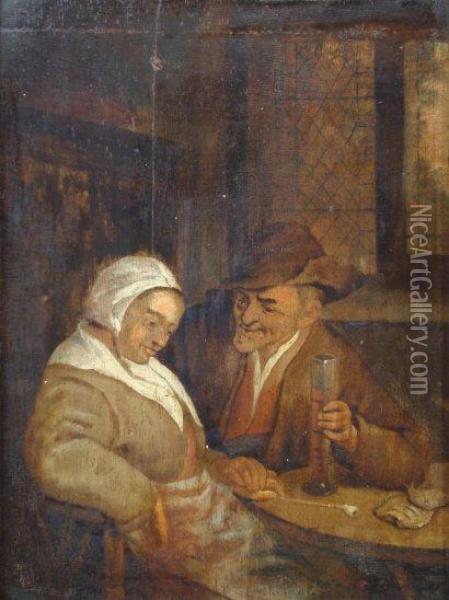 An Interior Of A Tavern With A Couple Seated At A Table Oil Painting - Adriaen Jansz. Van Ostade
