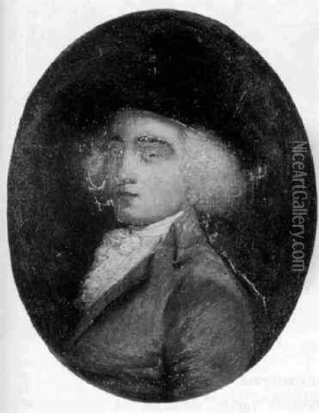 Portrait Of A Gentleman, Bust Length, Wearing Green Coat And Dark Hat Oil Painting - John Downman