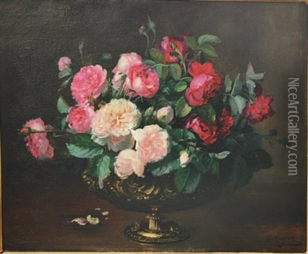 Coupe De Roses Sur Un Entablement Oil Painting - Dominique Hubert Rozier