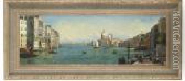 A View Across The Grand Canal Towards Santa Maria Dellasalute Oil Painting - (Giovanni Antonio Canal) Canaletto