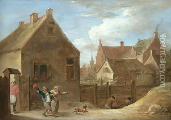 Peasants Returning Home From The Inn Oil Painting - David The Younger Teniers