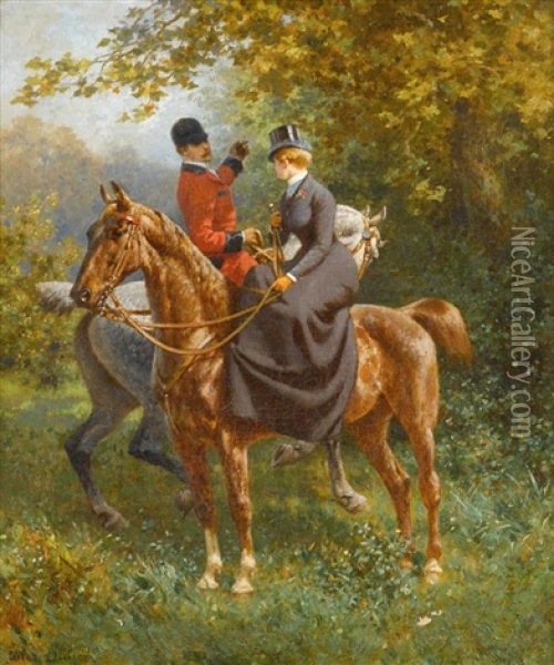 Amazone Et La Cavalier En La Chasse Oil Painting - Jules Didier