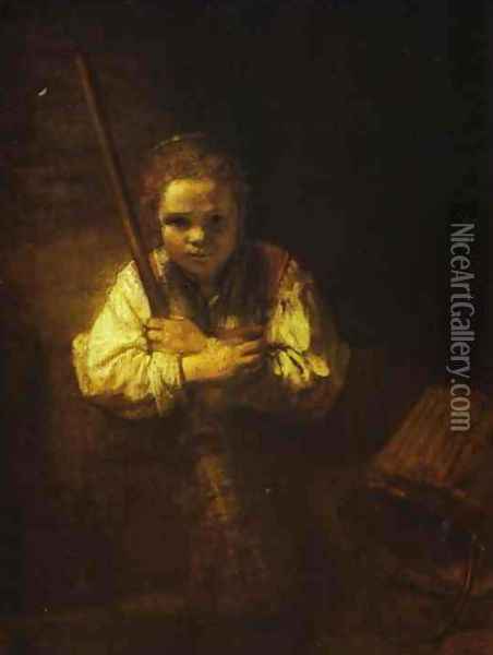 Girl with a Broom Oil Painting - Rembrandt Van Rijn