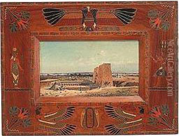 Ancient Temples: Scenes At Kurna And Esna (the Temple Of Horus), A Pair Of Paintings Oil Painting - Giacomo A. Mannini