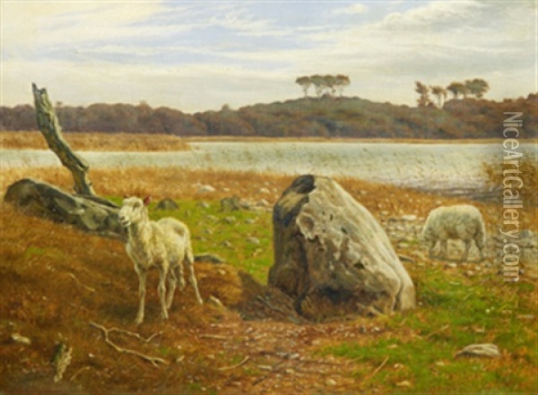 Strandlandskap Med Far Oil Painting - Valdemar Henrik Nicolaj Irminger