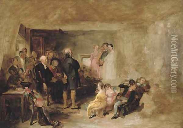 Sketch for 'Catechising in a Scottish School' Oil Painting - George Harvey