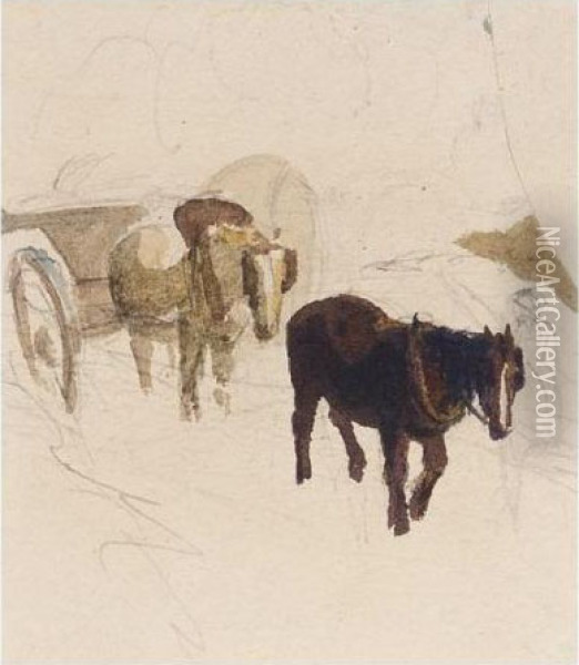 Horses Pulling A Wagon Oil Painting - Peter de Wint