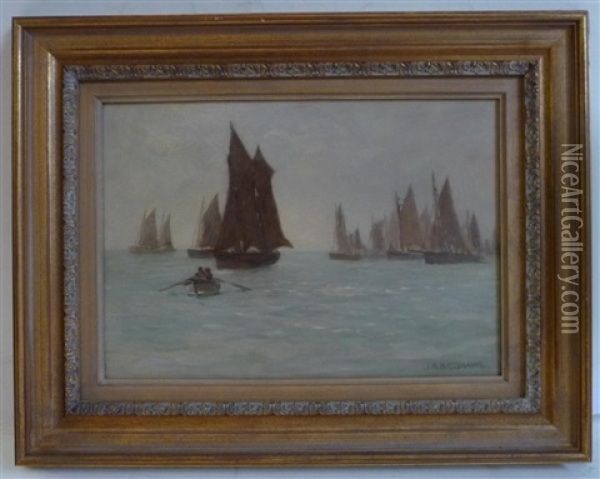 A Fishing Fleet Oil Painting - Joseph Richard Bagshaw