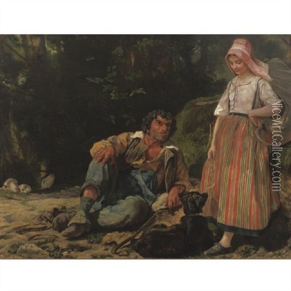 The Shepherd And The Shepherdess Oil Painting - Leon Louis Antoine Riesener
