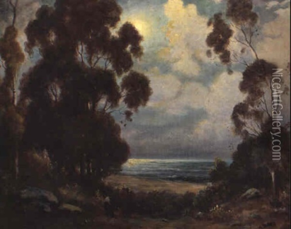 Nocturnal California Landscape With Figure Oil Painting - Alexis Matthew Podchernikoff