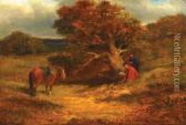 Cavaliers Resting Under An Oak Tree Oil Painting - Charles Cattermole