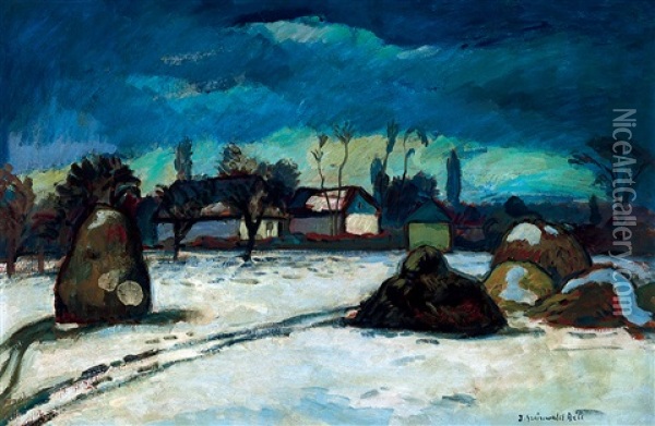 Village End In Winter (kecskemet) Oil Painting - Bela Ivanyi Gruenwald