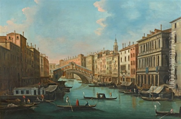 Venise, Le Grand Canal Avec Le Pont Du Rialto Oil Painting - Giuseppe Bernardino Bison
