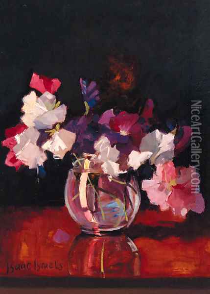 Sweet-peas in a rotund glass Vase Oil Painting - Isaac Israels