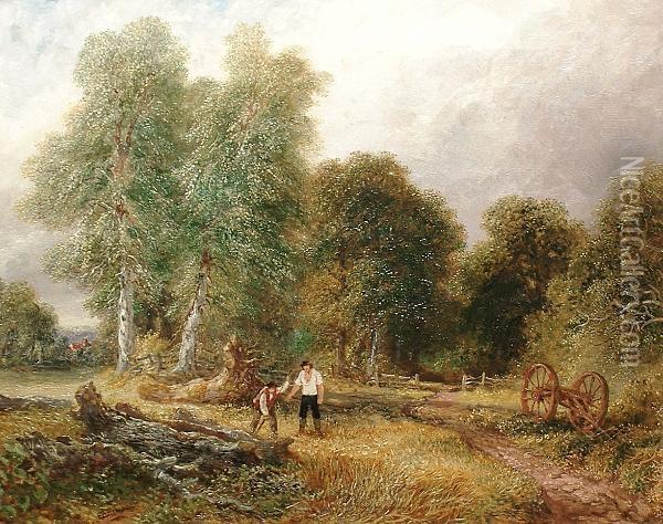 Workers In The Forest Oil Painting - Frederick Henry Henshaw