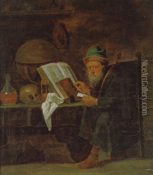 Ein Gelehrter In Seinem Studio Oil Painting - Matheus van Helmont