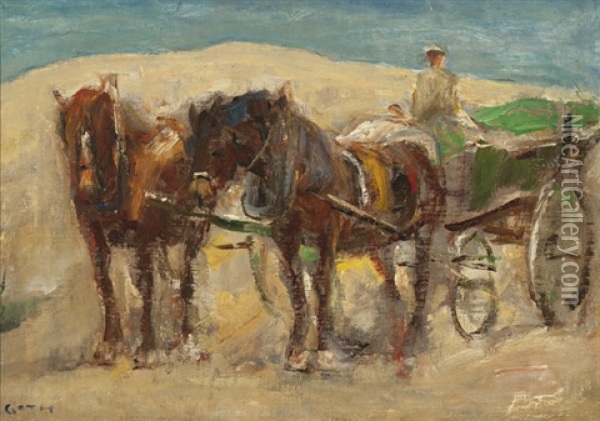 With A Carriage In The Dunes Near Domburg Oil Painting - Moricz Goth